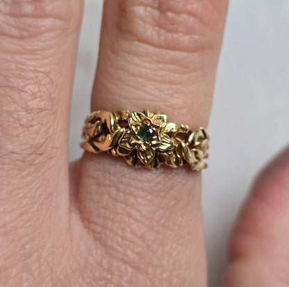 Vintage Turkish 14k Floral Emerald Puzzle Ring
