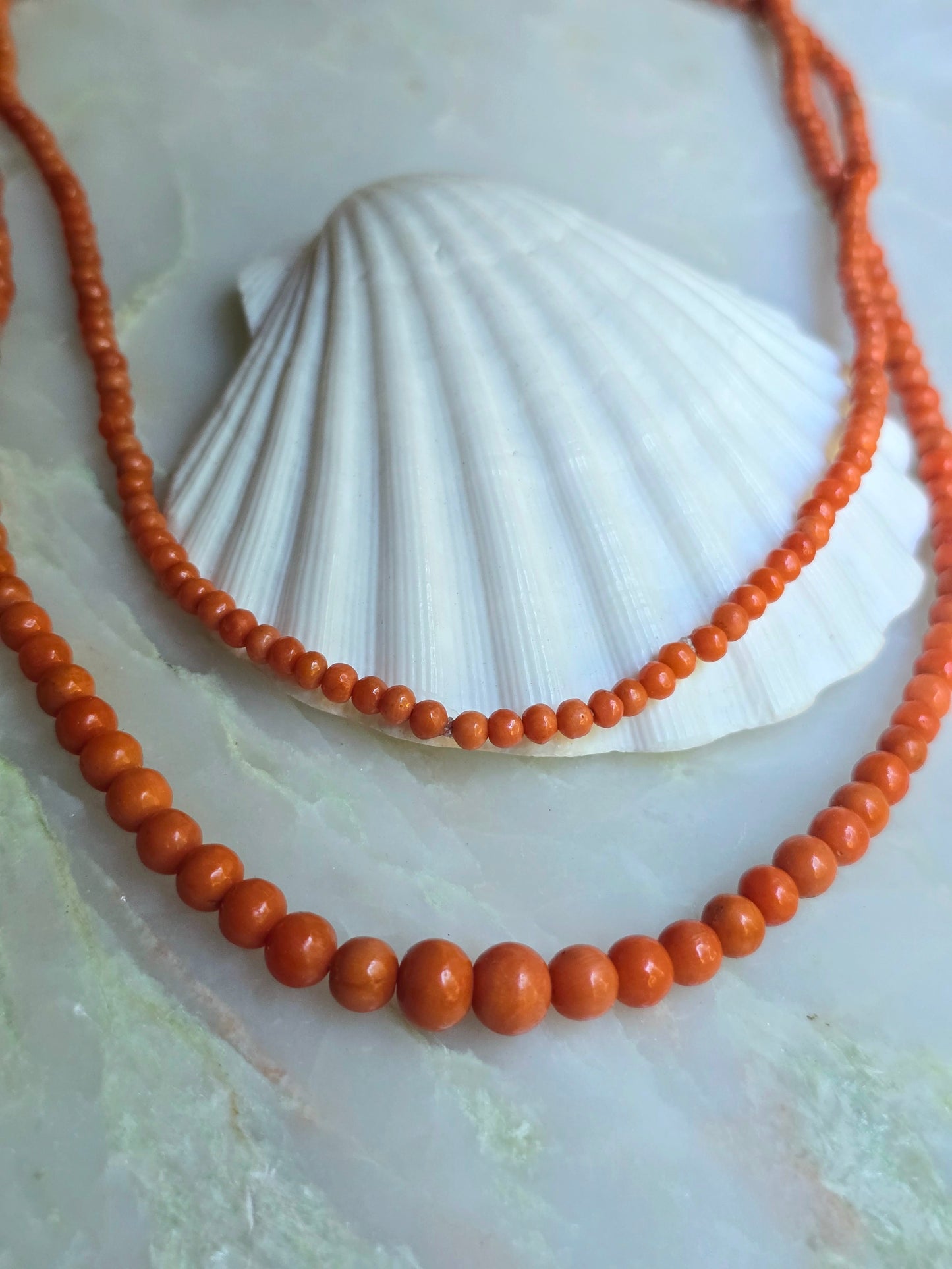 Antique Victorian Opera Length Graduated Mediterranean Coral Strand