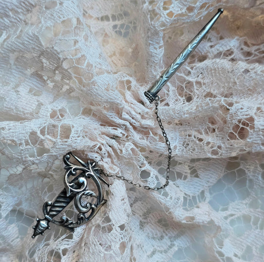 Antique Edwardian Sterling Silver Sword Jabot Pin
