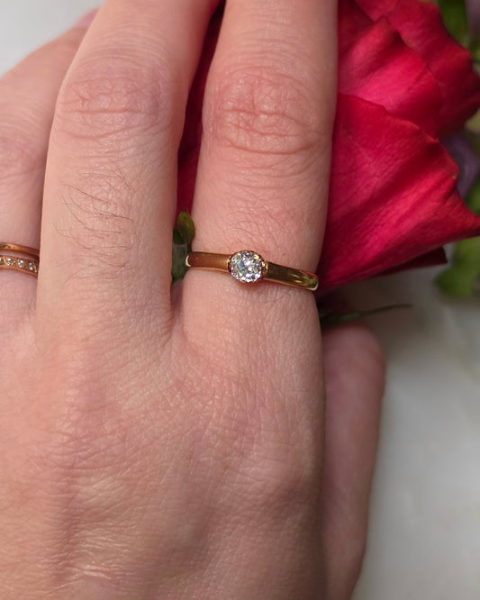 Antique Victorian Old Mine Cut Diamond Solitaire Ring