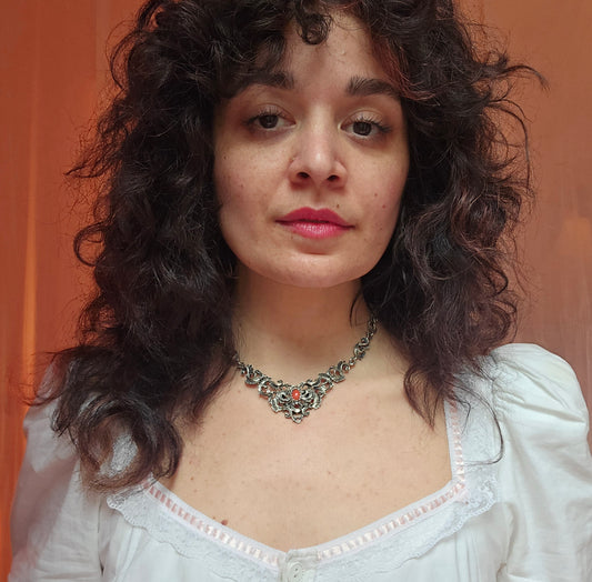 Antique Art Nouveau Austrian Silver and Coral Necklace