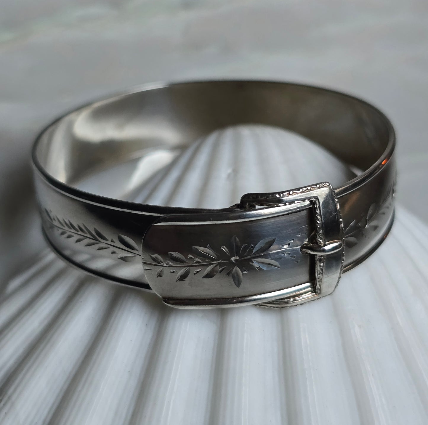 Vintage Victorian Revival Silver Buckle Bracelet