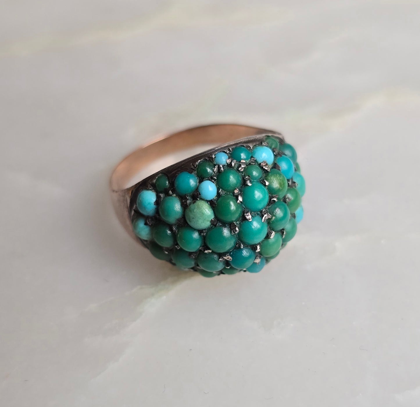 Antique Victorian Turquoise and 9k Rose Gold Bombe Ring
