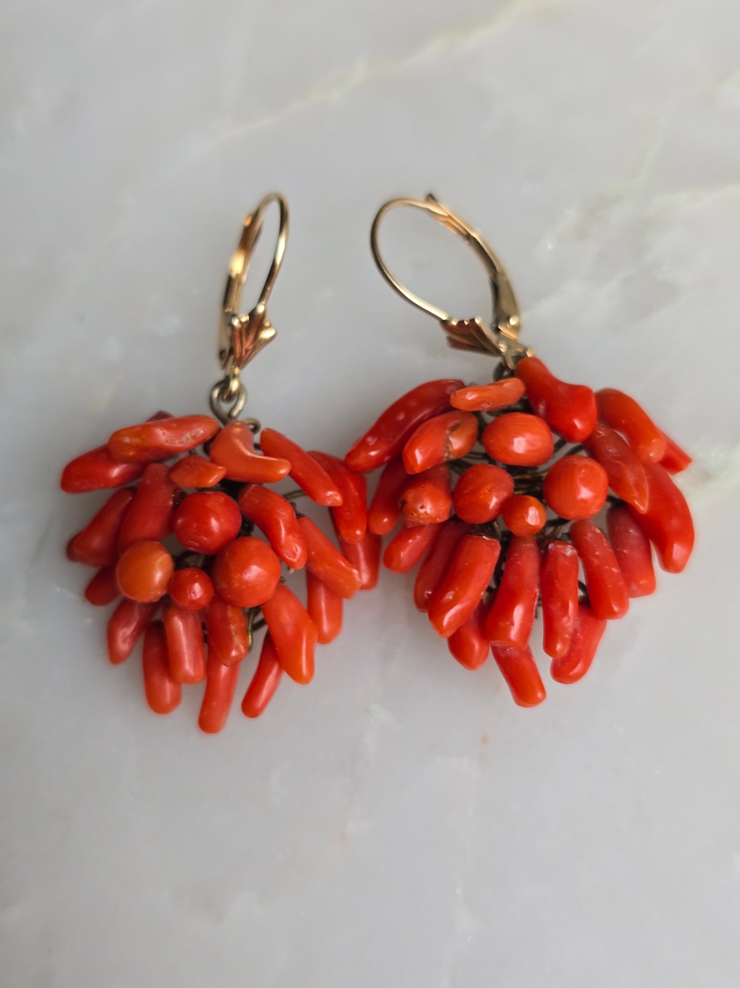 Antique Victorian Mediterranean Coral Cluster Earrings