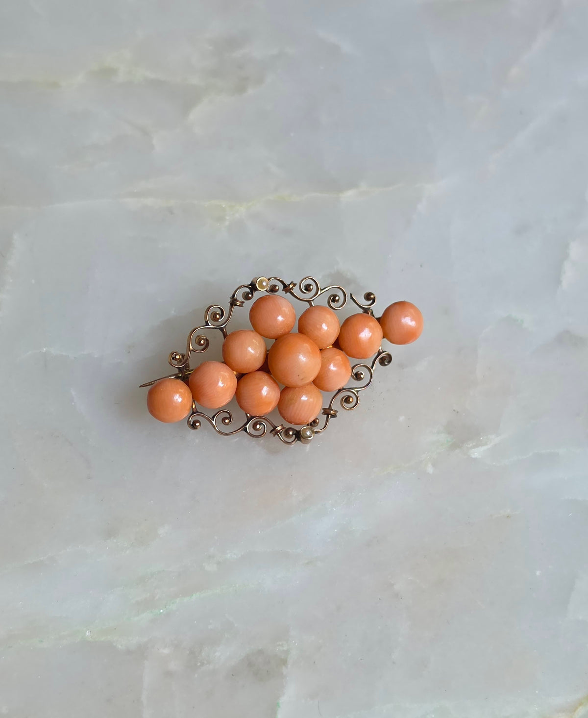 Antique German 8k Gold Coral Cluster Pin