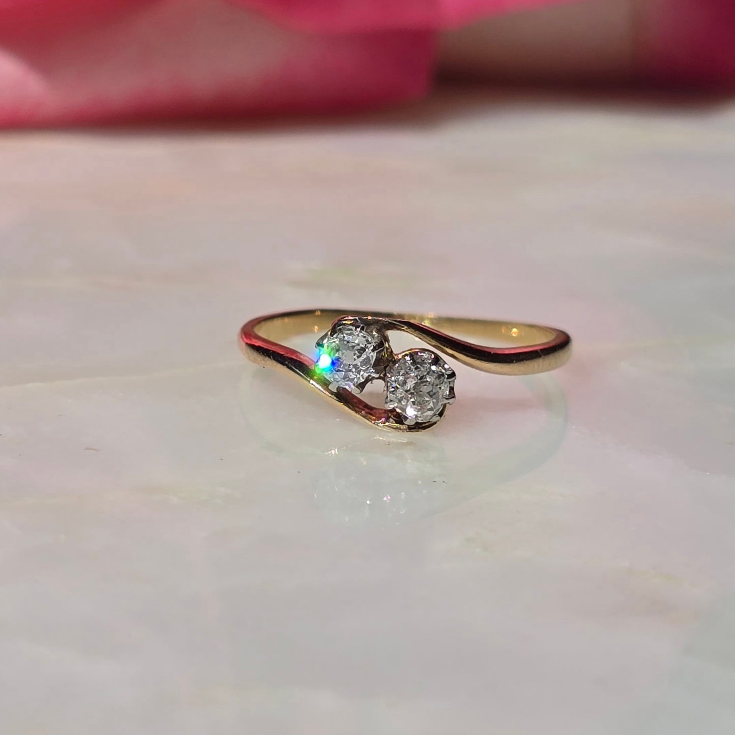 Antique Edwardian Old Mine Cut Diamond Toi et Moi Ring