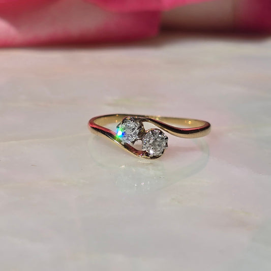 Antique Edwardian Old Mine Cut Diamond Toi et Moi Ring