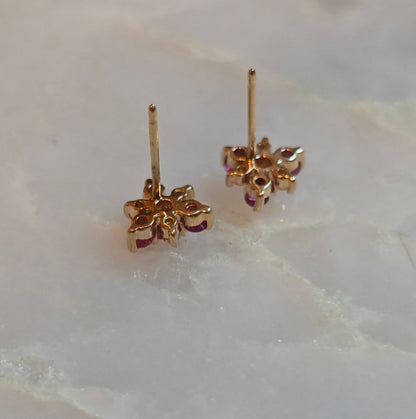 Vintage Ruby and Diamond Blossom Earrings
