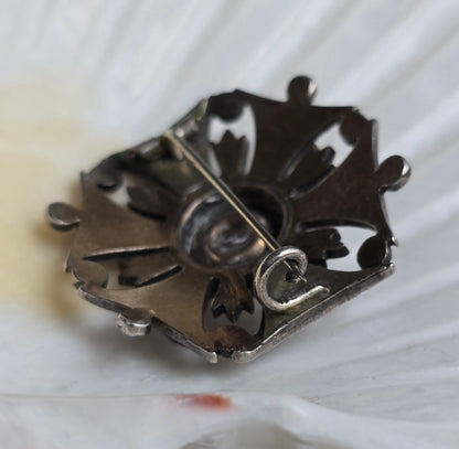 Antique Victorian Gothic Revival Bohemian Garnet and Pearl Pin