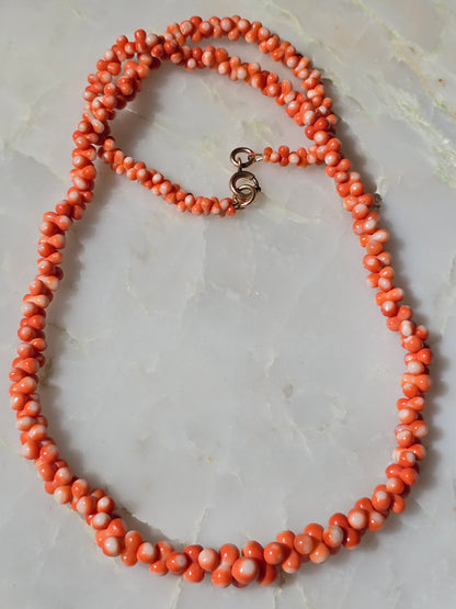Antique Edwardian Carved Momo Coral Dogbone Necklace