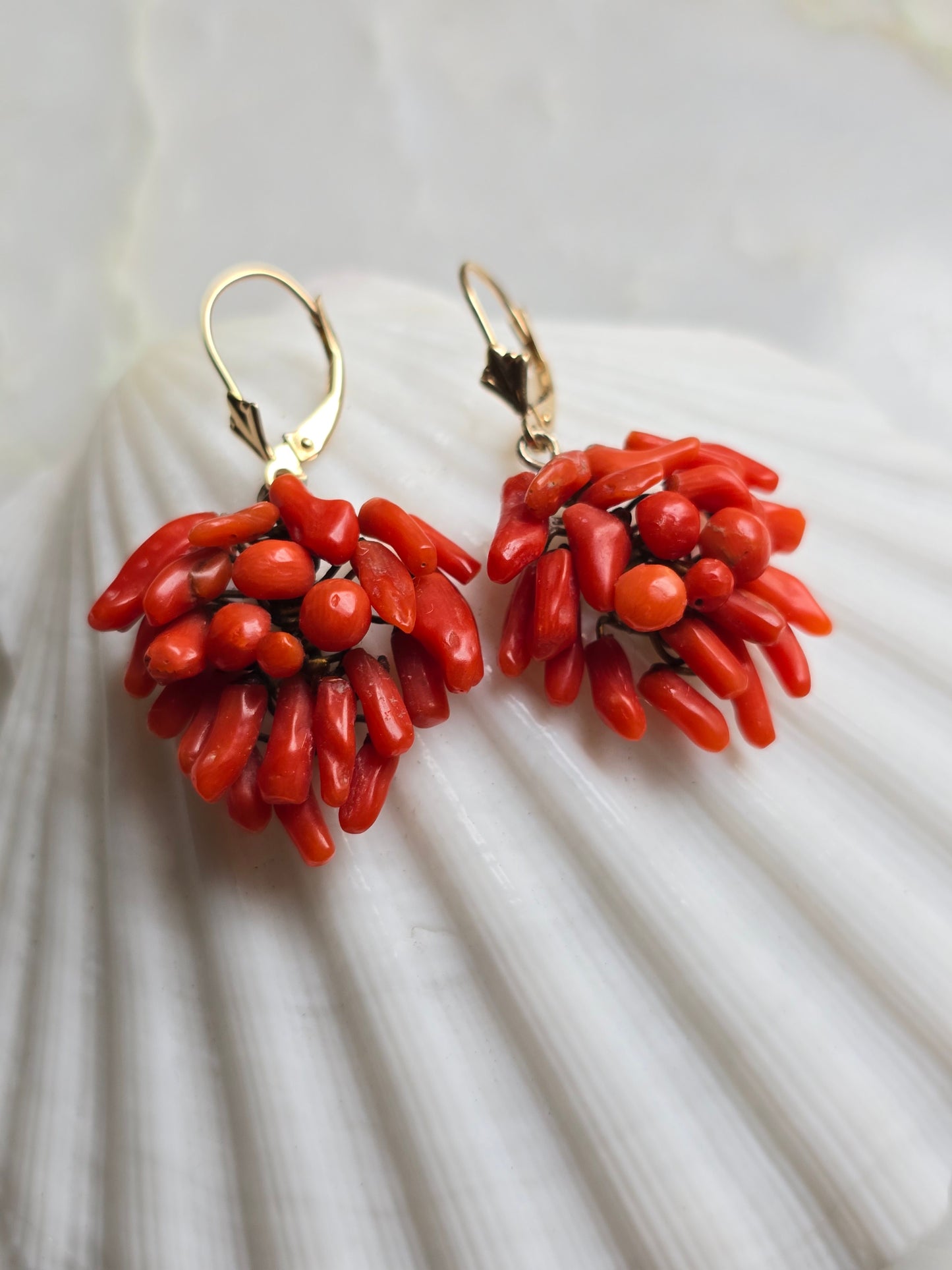 Antique Victorian Mediterranean Coral Cluster Earrings