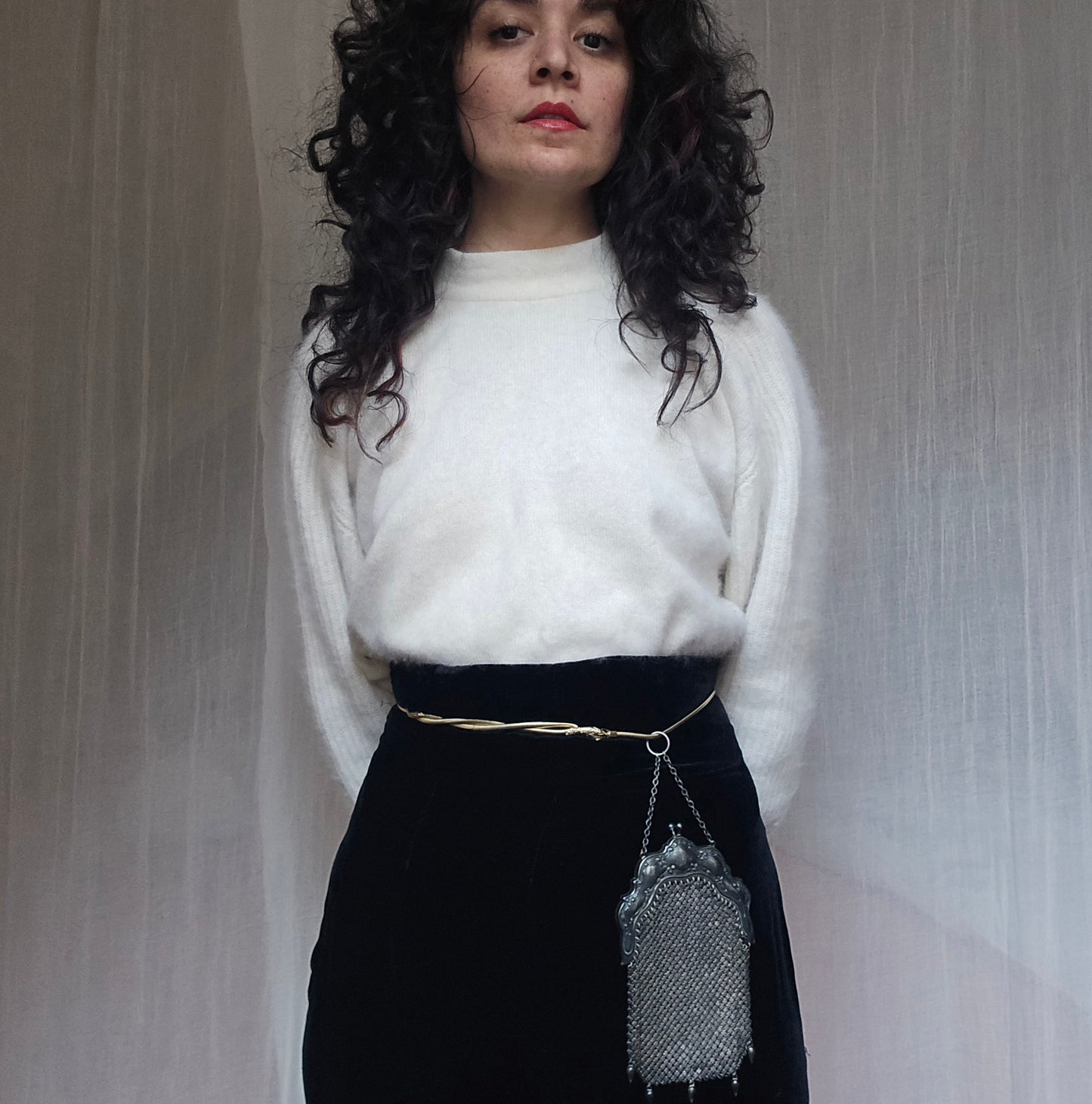 Antique Edwardian Art Nouveau Sterling Silver Mesh Chatelaine Purse