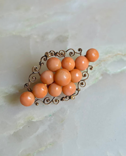 Antique German 8k Gold Coral Cluster Pin