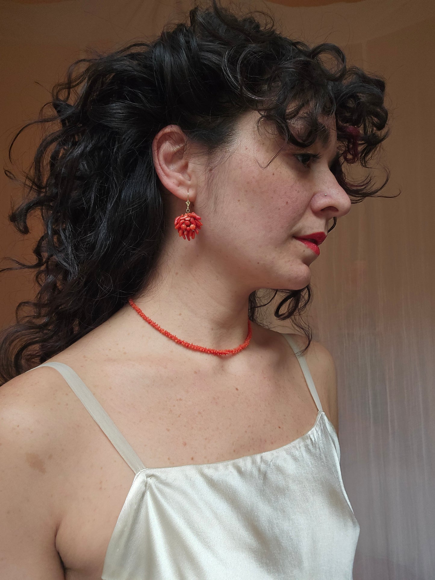 Antique Victorian Mediterranean Coral Cluster Earrings