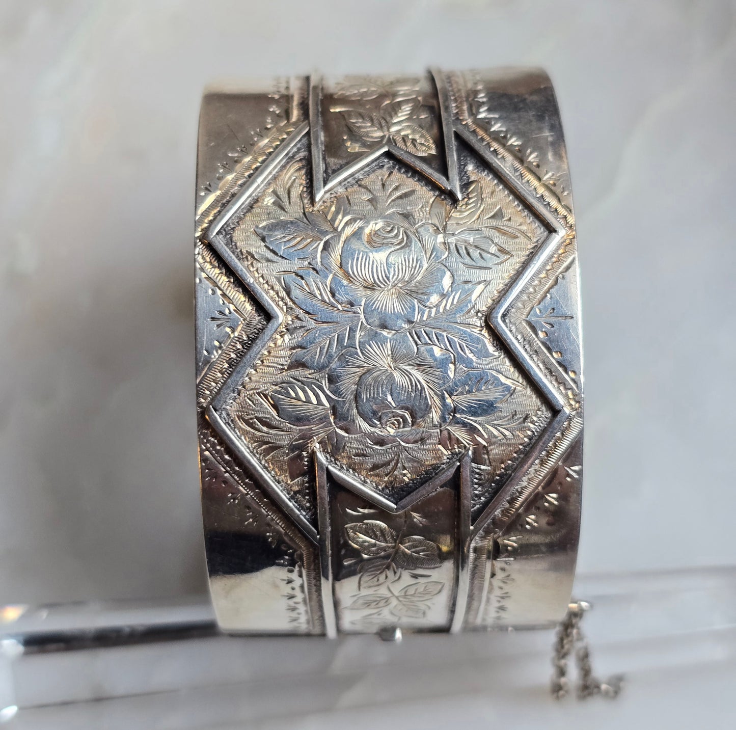 Antique Victorian Sterling Silver Engraved Aesthetic Movement Bangle