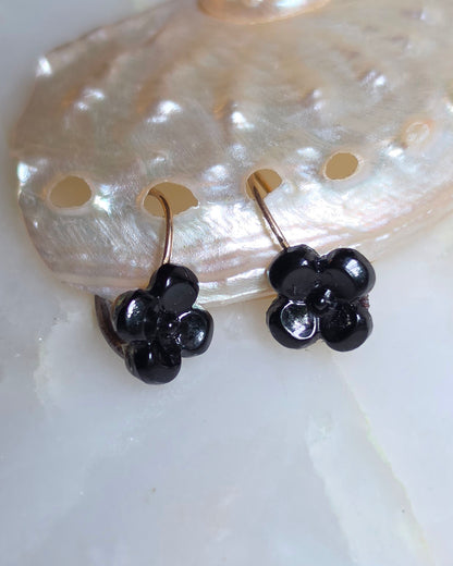 Antique Victorian Carved Jet and Vulcanite Bellflower Day to Night Earrings