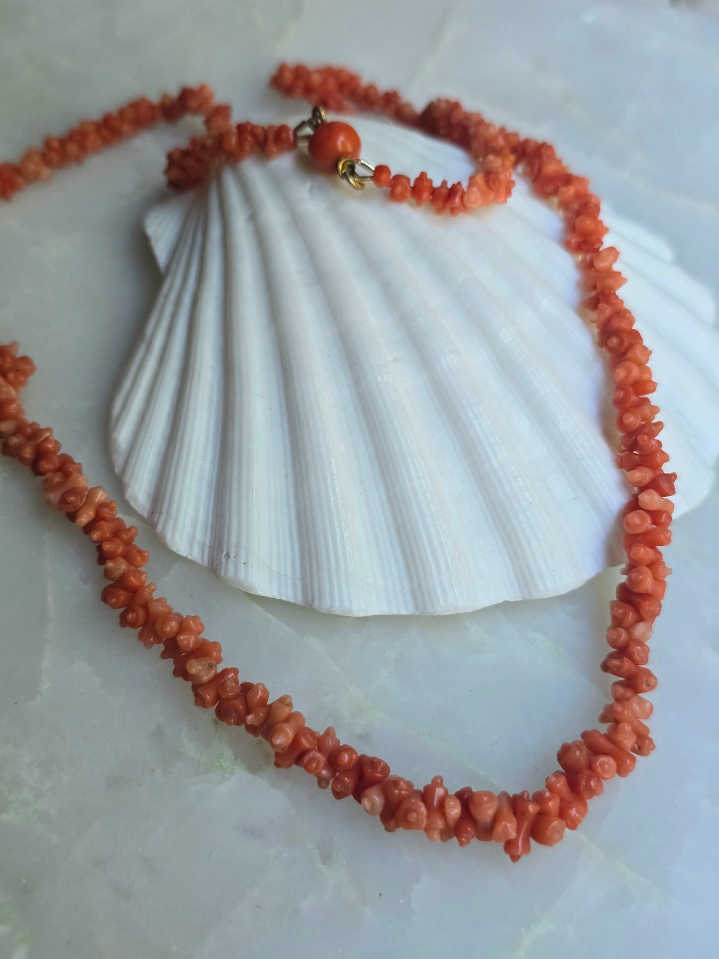 Antique Georgian Carved Mediterranean Coral Flared Rolling Pin Necklace
