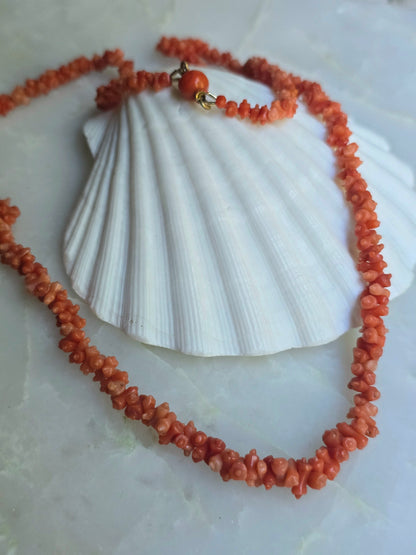 Antique Georgian Carved Mediterranean Coral Flared Rolling Pin Necklace