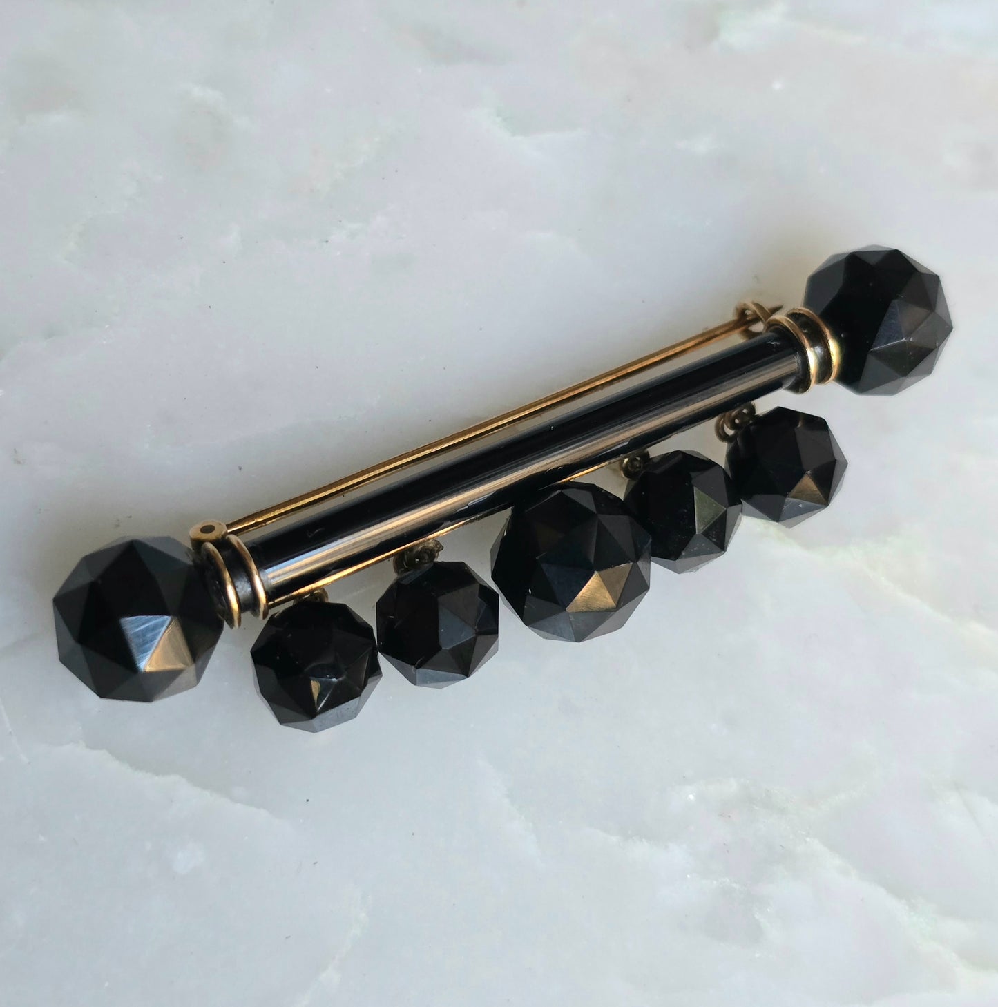 Antique Victorian Onyx And 14k Gold Mourning Brooch