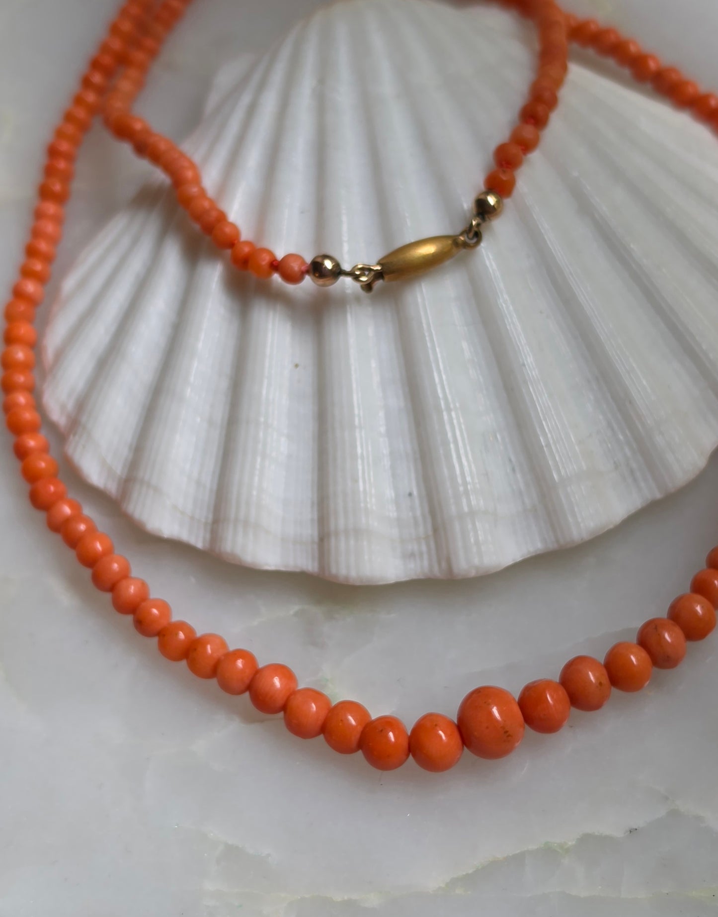 Antique Victorian Salmon Mediterranean Coral Graduated Bead Necklace