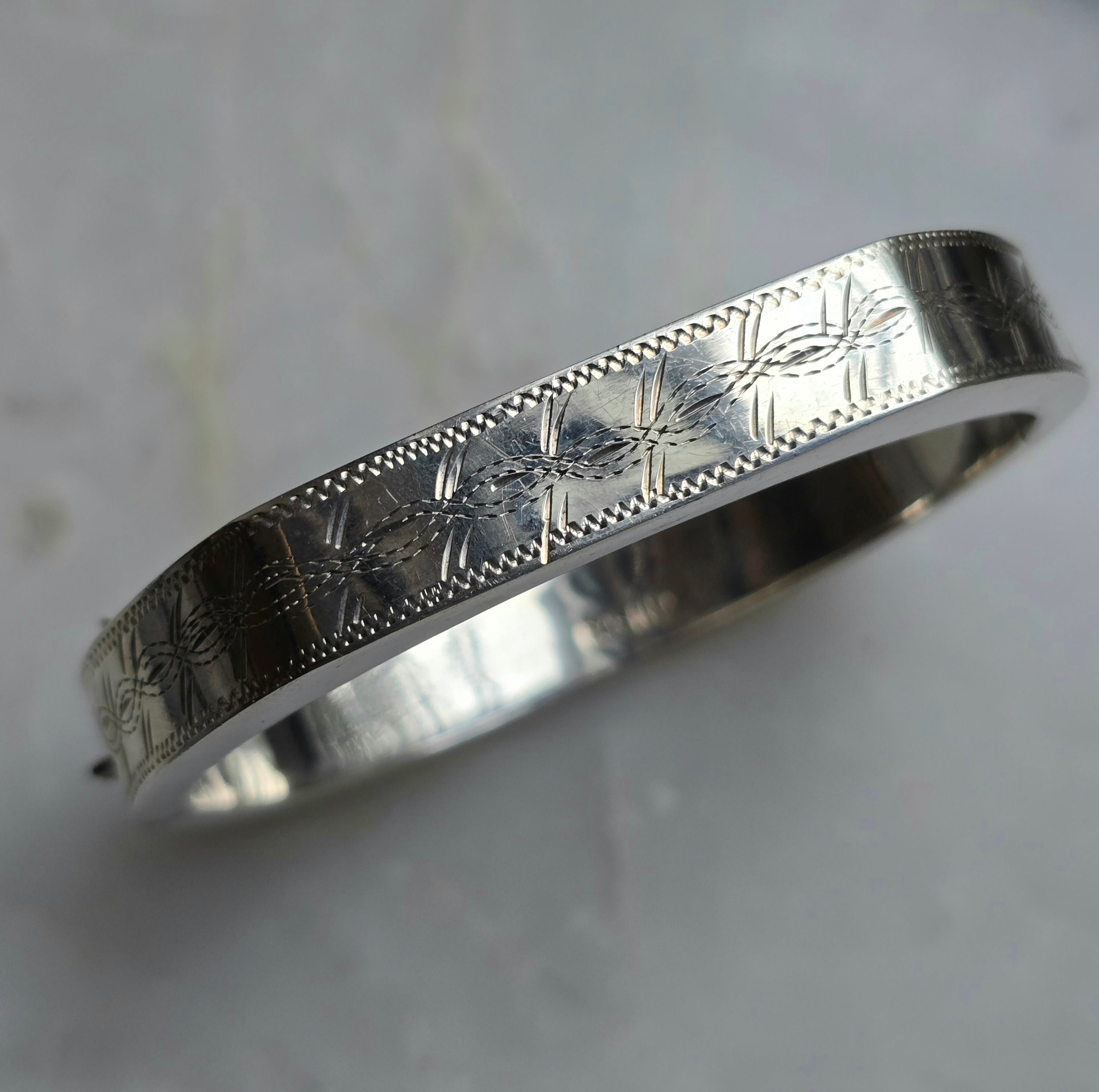 Vintage Victorian Revival Silver Bangle – Moon Honey