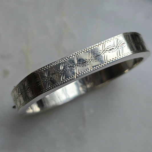 Vintage Victorian Revival Silver Bangle