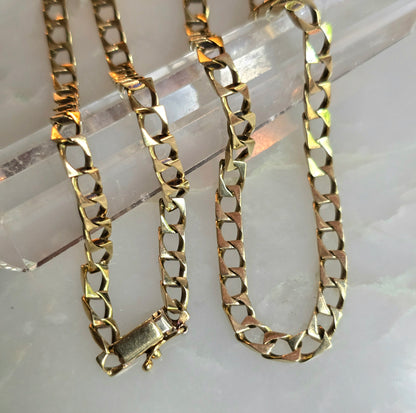 Vintage 1970s Chunky 14k Gold Italian Square Cuban Link Chain