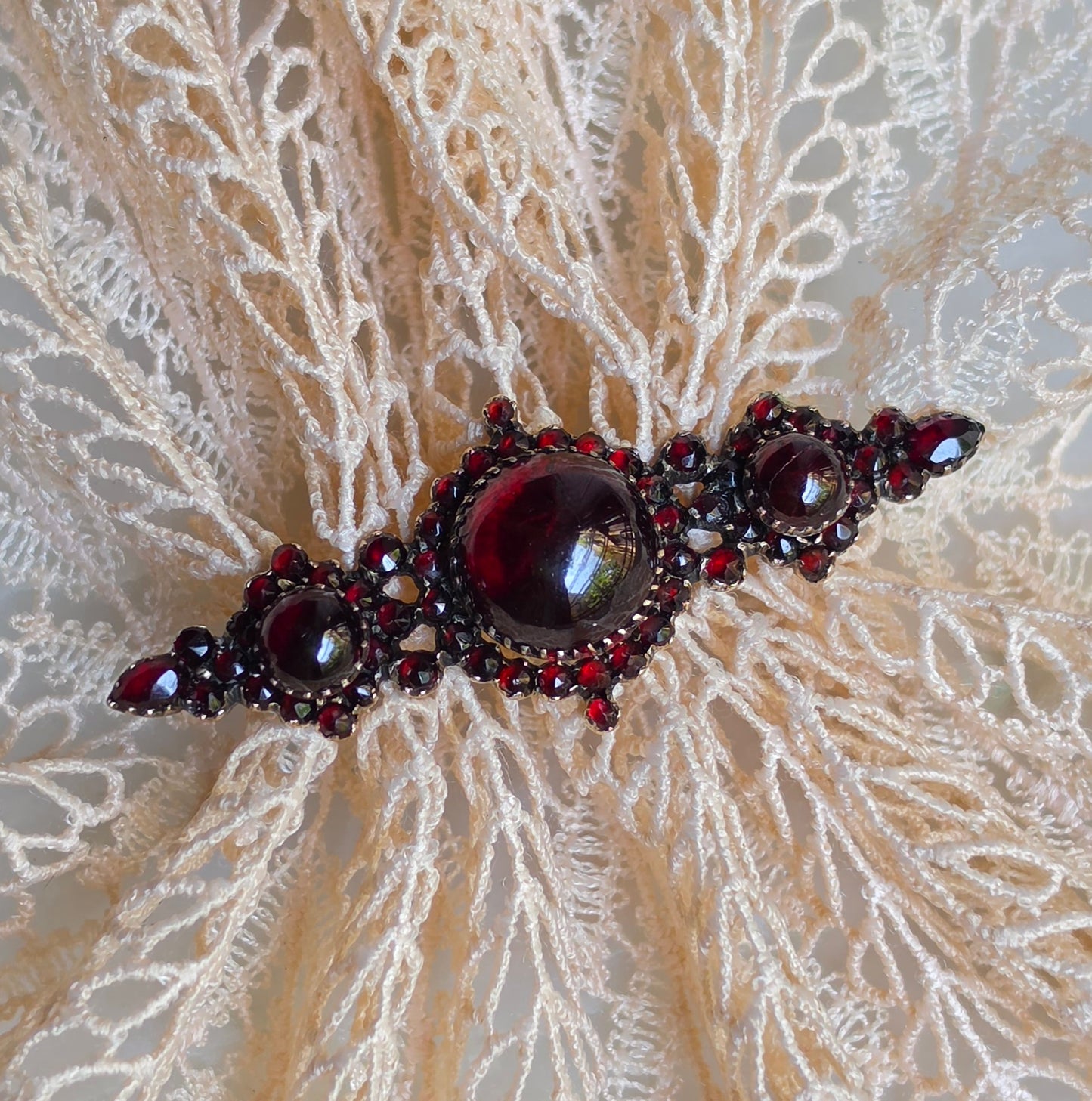 Antique Victorian Bohemian Garnet Earrings and Pin Demi Parure