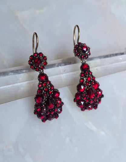Antique Victorian Bohemian Garnet Teardrop Earrings