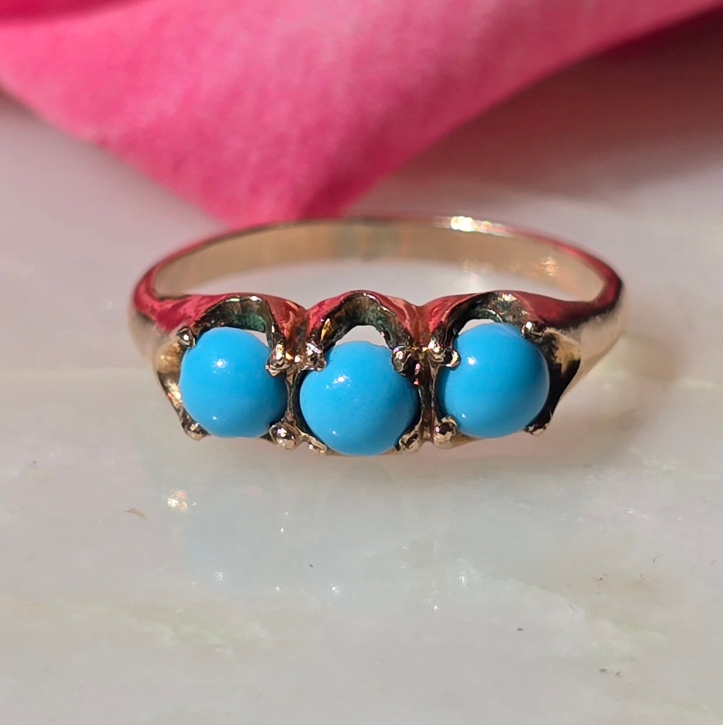 Antique Victorian Rose Gold Persian Turquoise Trinity Ring