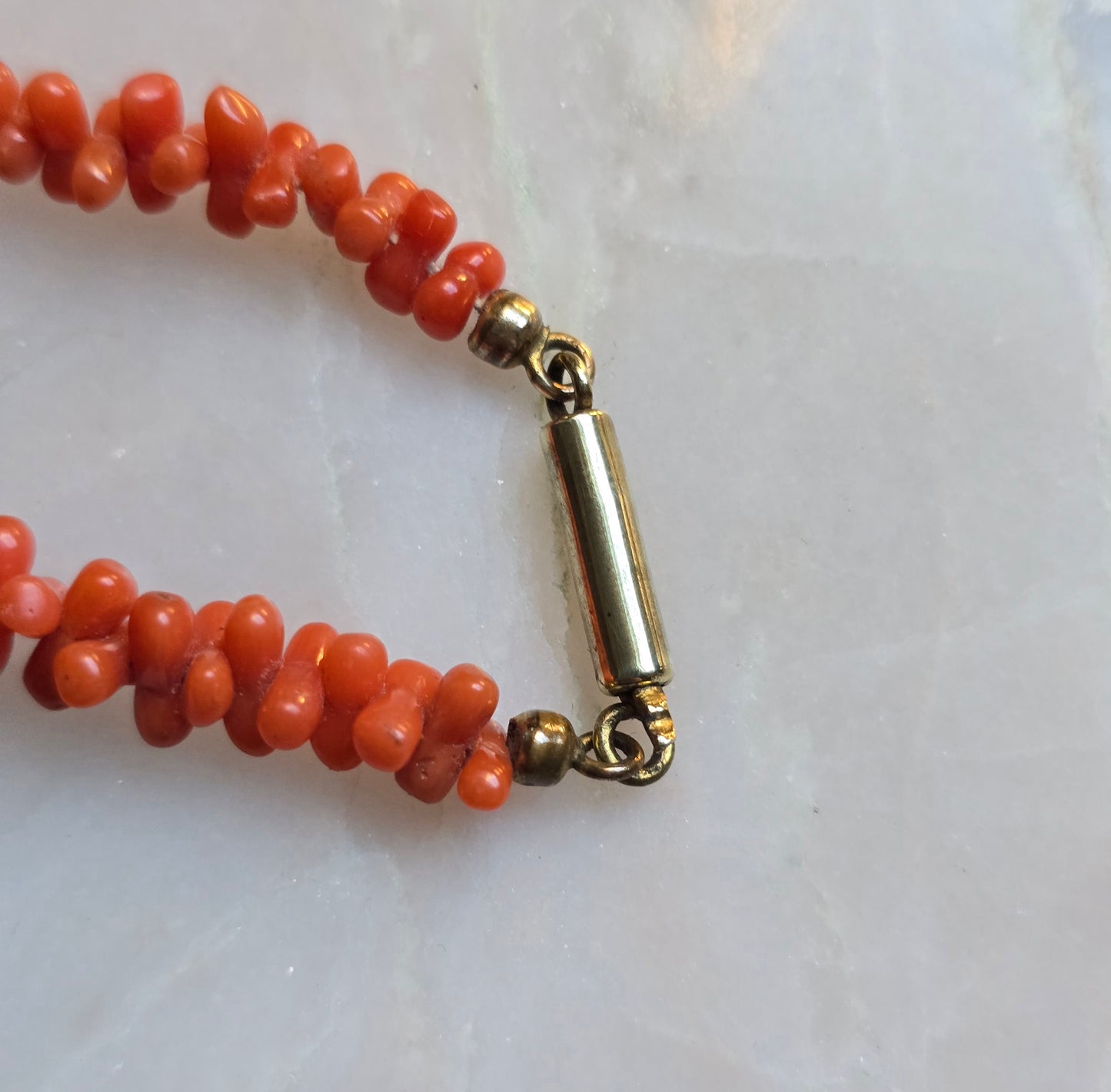 Antique Victorian Mediterranean Coral Carved "Dogbone" Bead Necklace