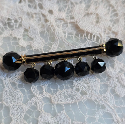 Antique Victorian Onyx And 14k Gold Mourning Brooch