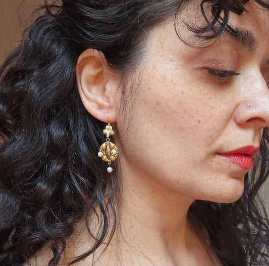 Antique Victorian Two Tone Gold Pearl Earrings