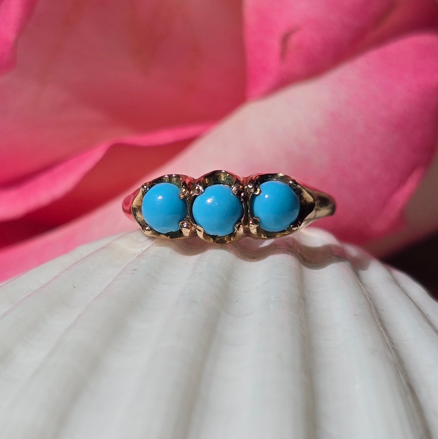 Antique Victorian Rose Gold Persian Turquoise Trinity Ring