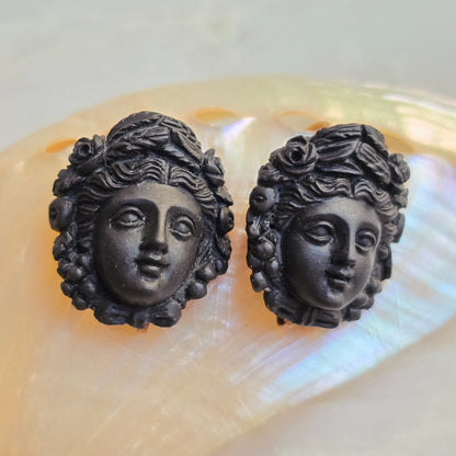 Antique Victorian Carved Lava Cameos of Pomona, Goddess of Fruitful Abundance