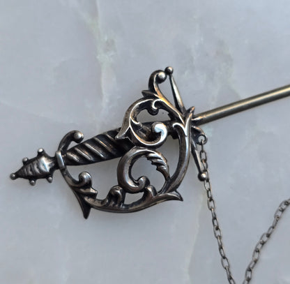 Antique Edwardian Sterling Silver Sword Jabot Pin