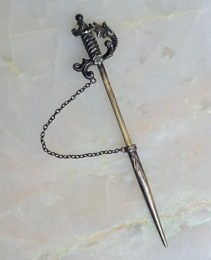 Antique Edwardian Sterling Silver Sword Jabot Pin
