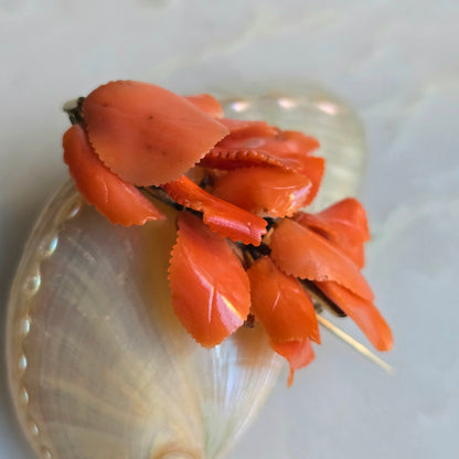 Antique Victorian Carved Coral Leaf Brooch