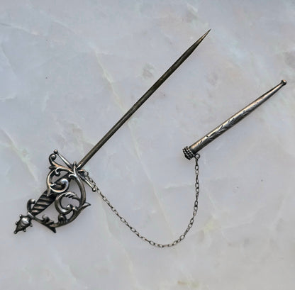 Antique Edwardian Sterling Silver Sword Jabot Pin
