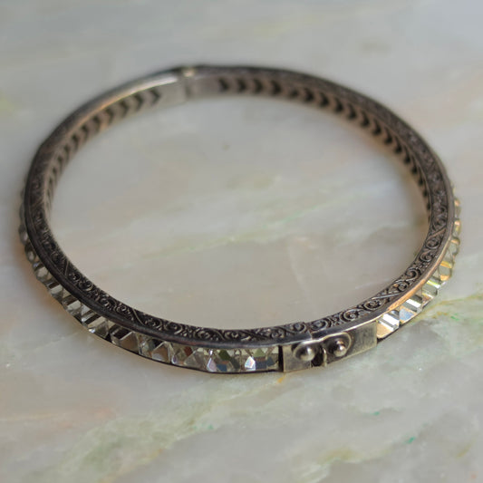 Antique Art Deco Silver and Hand Cut Paste Bangle