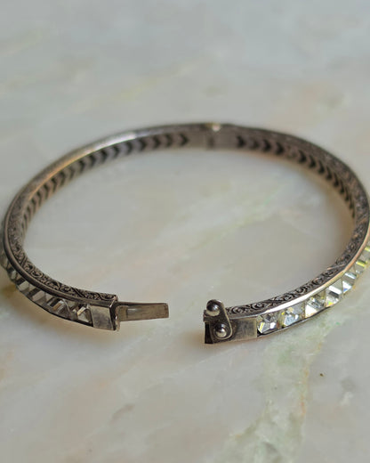 Antique Art Deco Silver and Hand Cut Paste Bangle