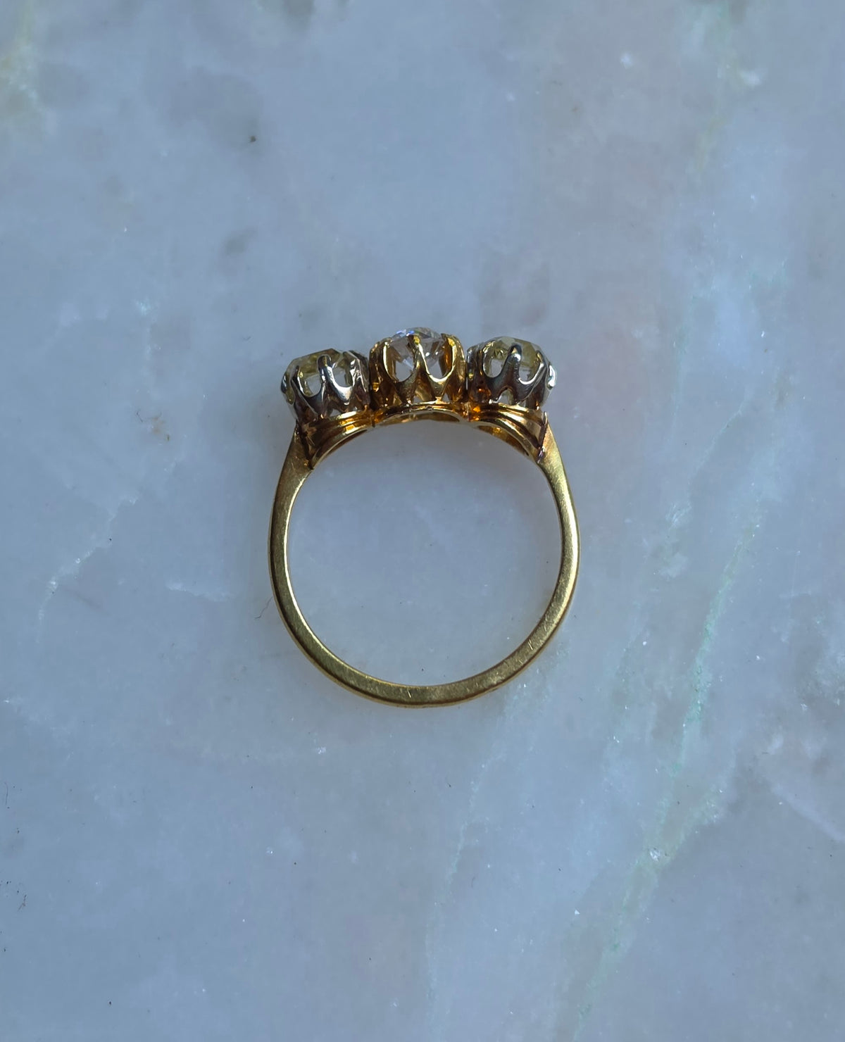 Antique Yellow Rose Cut and Old European Cut Diamond Trilogy Ring