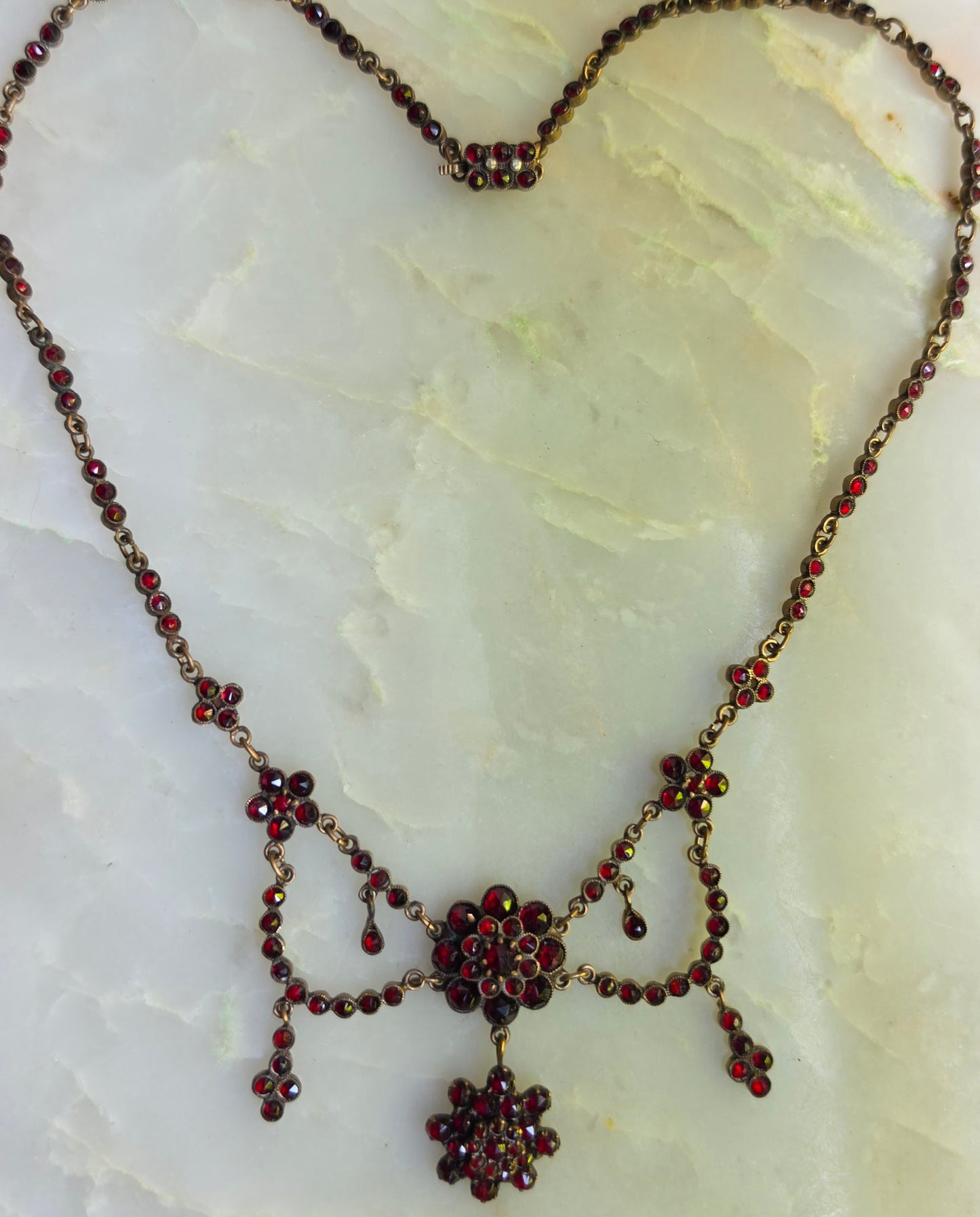 Antique Victorian Bohemian Garnet Swag Necklace