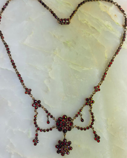 Antique Victorian Bohemian Garnet Swag Necklace