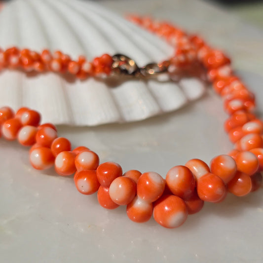 Antique Edwardian Carved Momo Coral Dogbone Necklace