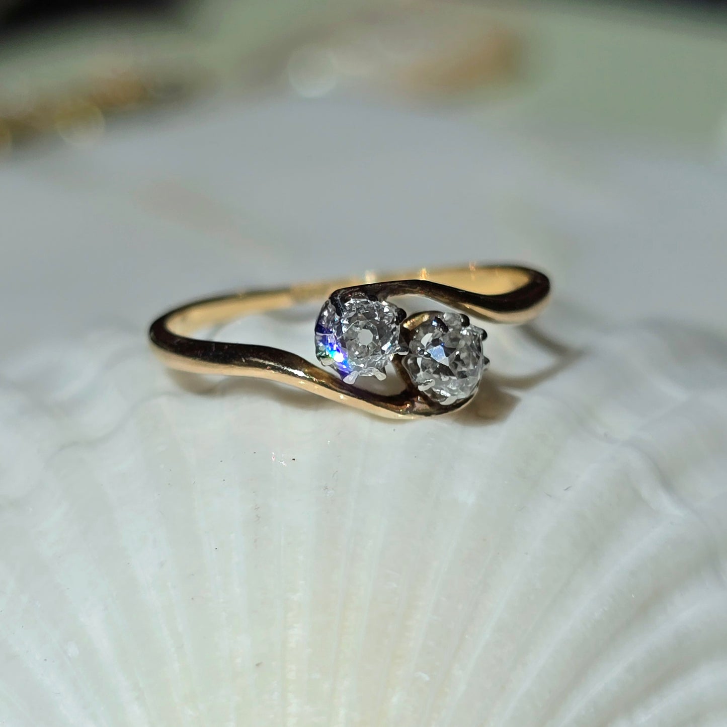 Antique Edwardian Old Mine Cut Diamond Toi et Moi Ring