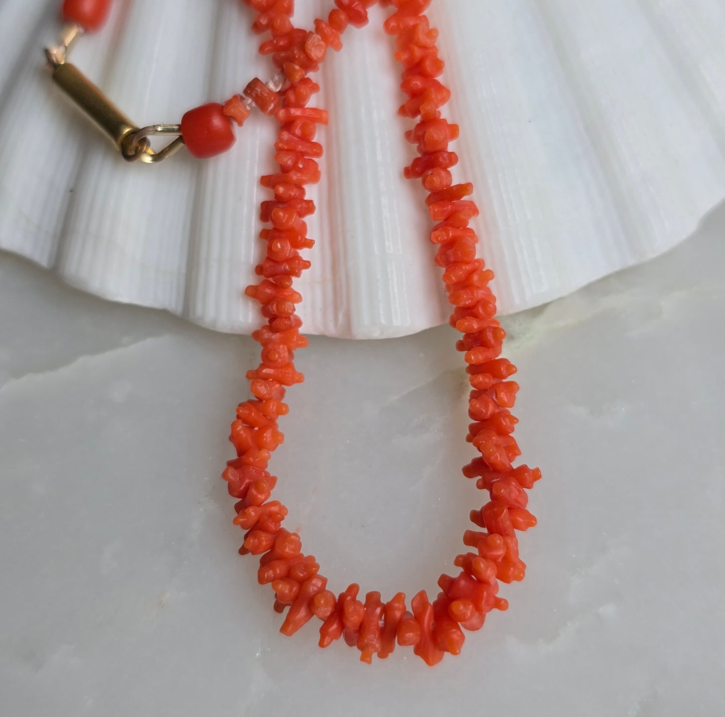Antique Georgian Coral "Rolling Pin" Bead Necklace