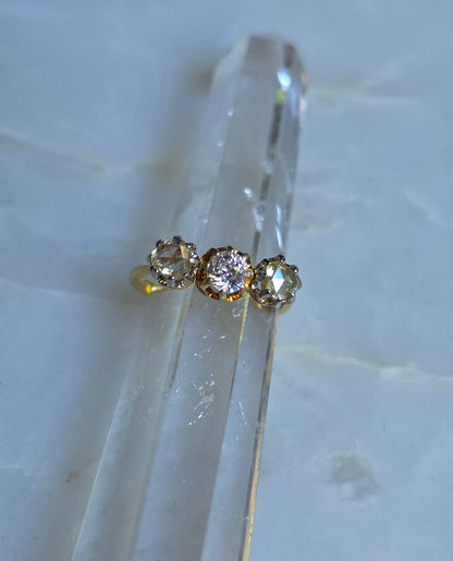 Antique Yellow Rose Cut and Old European Cut Diamond Trilogy Ring