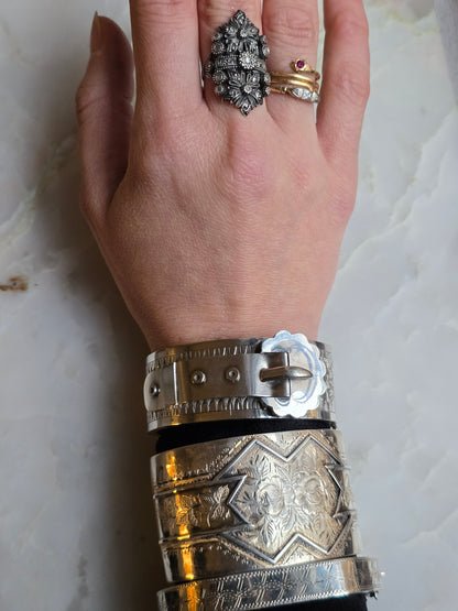 Antique Victorian Sterling Silver Engraved Aesthetic Movement Bangle