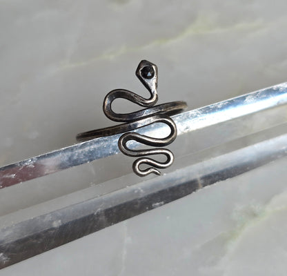 Binding Oath Silver and Black Diamond Serpent Ring